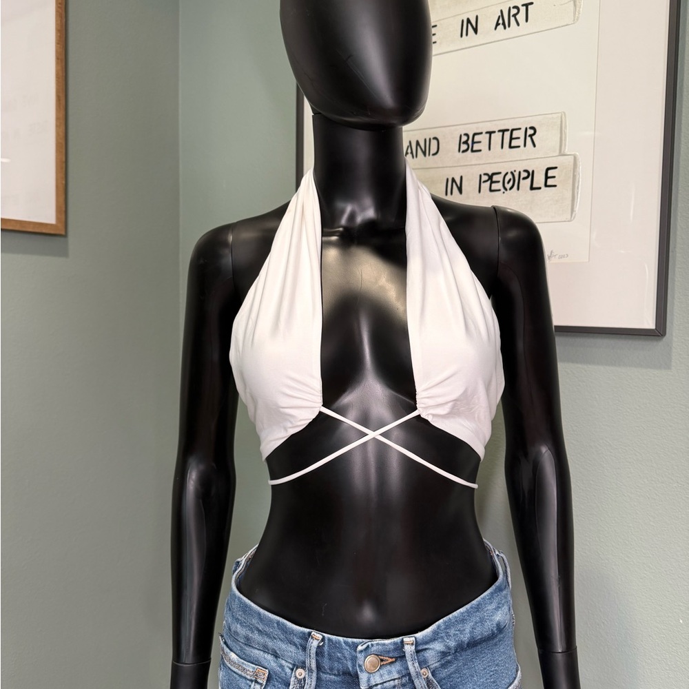 White Halter Crop Top